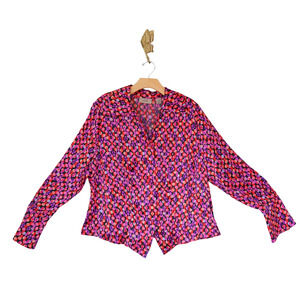 I.E. Woman Polka Dot Geo Silk Button Shirt 16W Mob Wife Career Work Suit Blouse